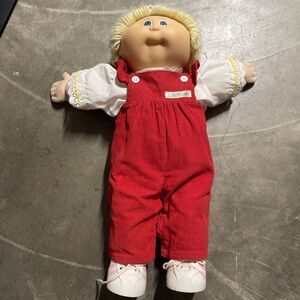 1982 Cabbage Patch Kids Doll ~ Blonde Hair, Blue Eyes Red Overalls Diaper Shoes